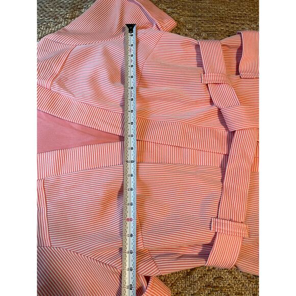 Vintage 70s Short Sleeve open front coral and white belted Cardigan - Picture 5 of 8